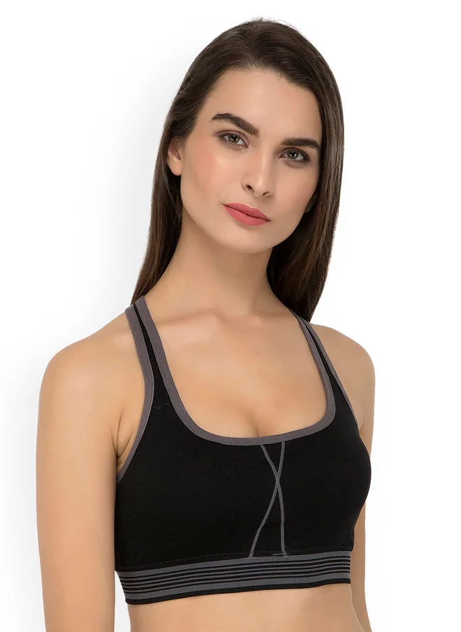 ليس اند مي  Laceandme Black Solid Non-Wired Lightly Padded Styled Back Sports Bra 4370